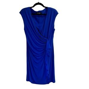 Black Label by Evan Picone Sheath Dress Side Gather Royal Blue Sleeveless sz M